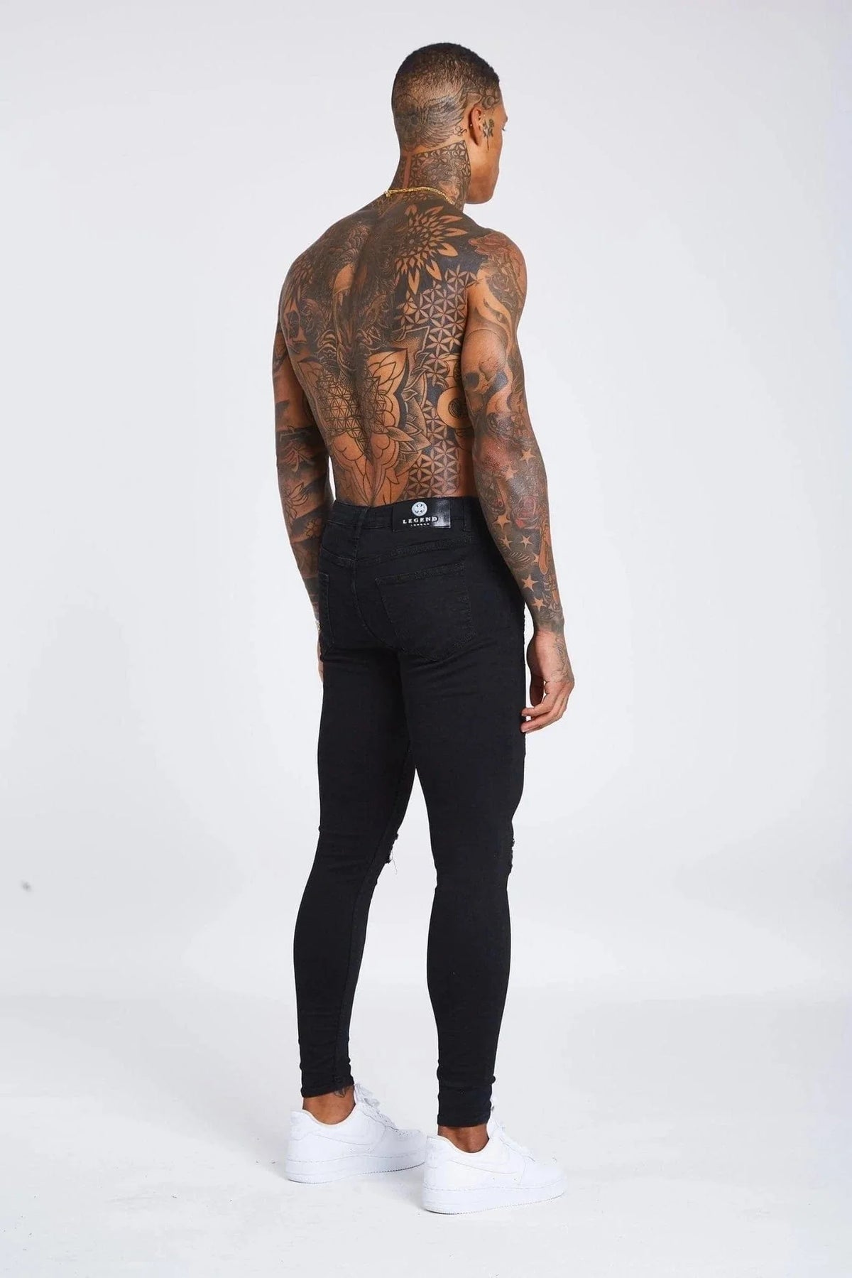 SKINNY FIT JEANS RIPPED & REPAIRED - BLACK