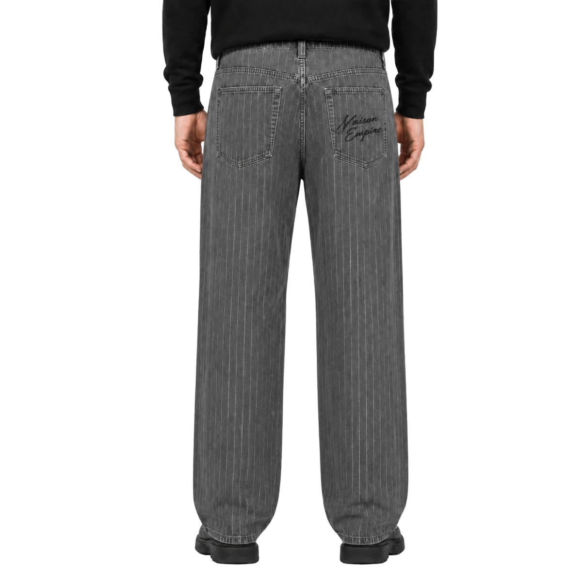 Relaxed Pin Striped Grey Jeans