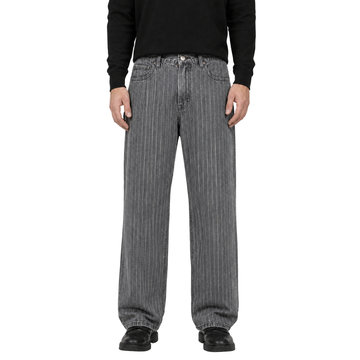 Relaxed Pin Striped Grey Jeans